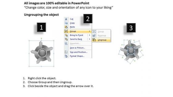 Five Diverging Stages Arrow Process Pie PowerPoint Slides