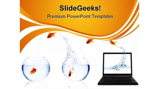 Five Goldfishes Moving Computer PowerPoint Themes And PowerPoint Slides 0411