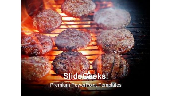 Flame Burgers Food PowerPoint Template 0810