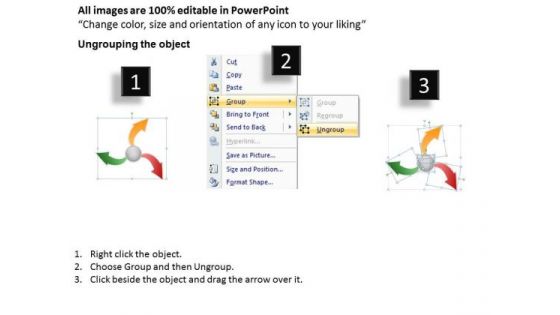 Flow Arrows Diverging Three Direction Circular Network PowerPoint Templates