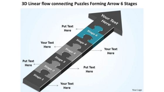 Flow Connecting Puzzles Forming Arrow 6 Stages Ppt Starting Business Plan PowerPoint Slides