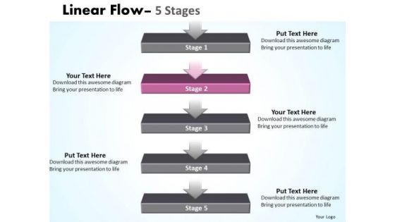 Flow PowerPoint Template Hierarchical Model Of 5 Stages Design