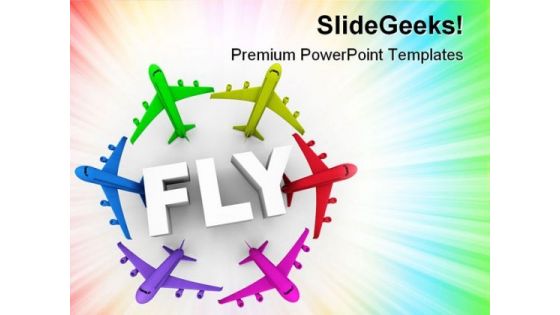 Fly Colorful Airplanes Transportation PowerPoint Templates And PowerPoint Backgrounds 0611