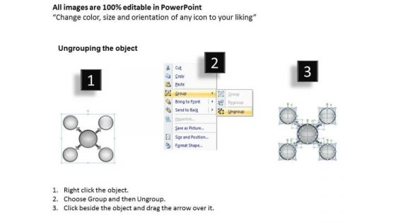 Four Circular Text Boxes Illustrating Diverging Concept Pie Network PowerPoint Templates