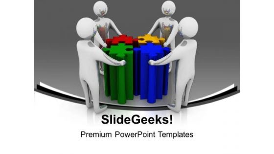 Four Persons Joining Jigsaw Puzzles Teamwork PowerPoint Templates Ppt Background For Slides 1112