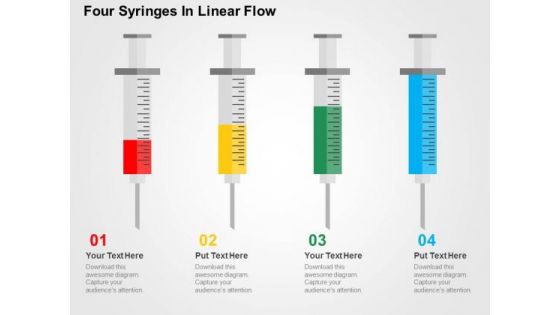 Four Syringes In Linear Flow PowerPoint Template Four Syringes In Linear Flow PowerPoint Template