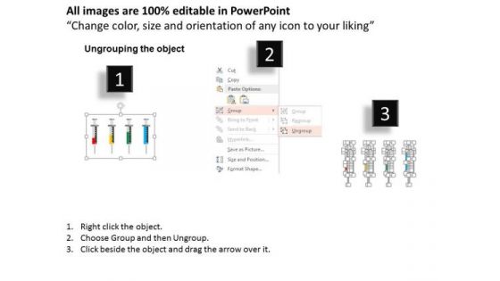 Four Syringes In Linear Flow PowerPoint Template