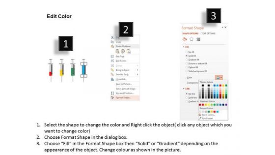 Four Syringes In Linear Flow PowerPoint Template