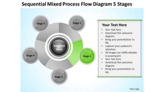 Free Business Charts Sequential Mixed Process Flow Diagram 5 Stages PowerPoint Template