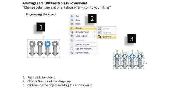 Gears Parallel Process Arrows 4 Stages Business Plan PowerPoint Slides