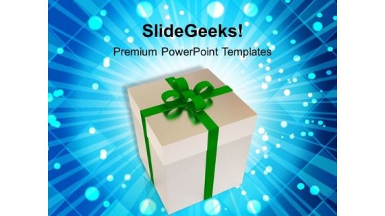 Gift Box With Green Ribbon Festival PowerPoint Templates Ppt Background For Slides 1112