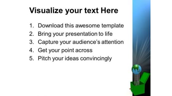 Globe Jumping Out From Box Metaphor PowerPoint Templates And PowerPoint Themes 0912