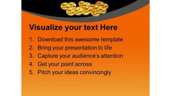 Gold Coins Scattered On Black Background PowerPoint Templates Ppt Backgrounds For Slides 0213