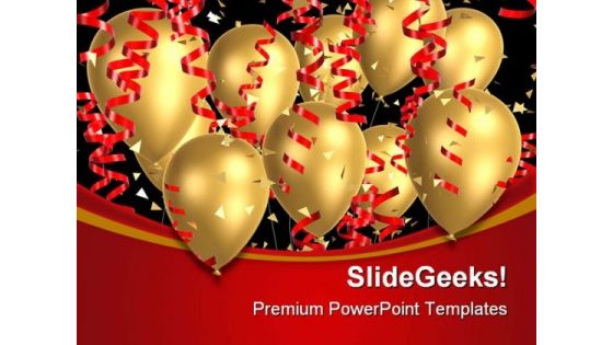 Golden Balloons With Ribbons Festival PowerPoint Templates And PowerPoint Backgrounds 0611