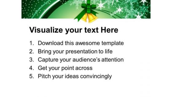 Golden Bells And Green Ribbon PowerPoint Templates Ppt Backgrounds For Slides 1212