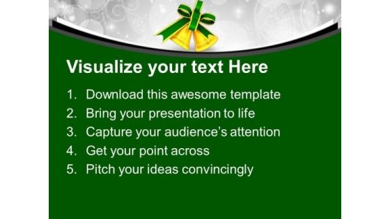 Golden Bells With Green Ribbon PowerPoint Templates Ppt Backgrounds For Slides 0113