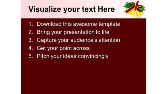Golden Bells With Mroon Bow Green Leaf PowerPoint Templates Ppt Backgrounds For Slides 0113