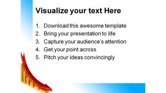 Golden Chart With Falling Red Arrow Sales PowerPoint Themes And PowerPoint Slides 0411