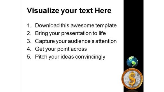 Golden Coin With Reflectoin Globe PowerPoint Themes And PowerPoint Slides 0211
