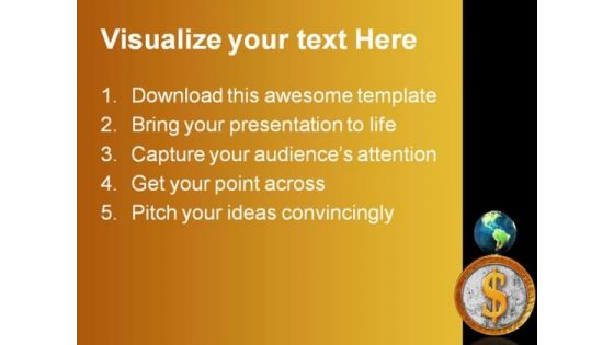 Golden Coin With Reflectoin Globe PowerPoint Themes And PowerPoint Slides 0211