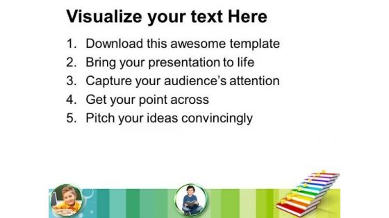 Golden Education On Books As Staircase PowerPoint Templates Ppt Backgrounds For Slides 0113