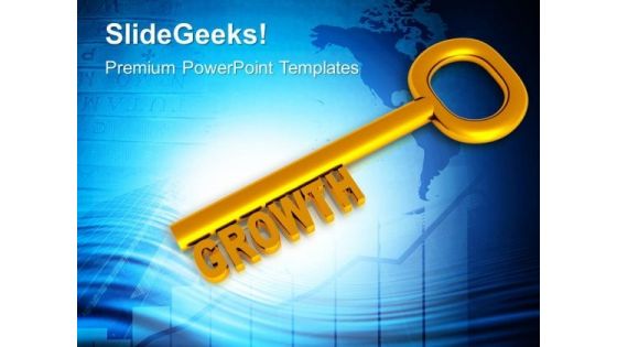 Golden Key With Word Growth PowerPoint Templates Ppt Backgrounds For Slides 0213