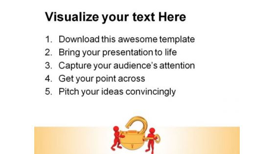 Golden Lock With Key Security PowerPoint Templates And PowerPoint Backgrounds 0211
