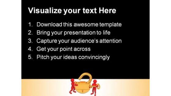 Golden Lock With Key Security PowerPoint Templates And PowerPoint Backgrounds 0211