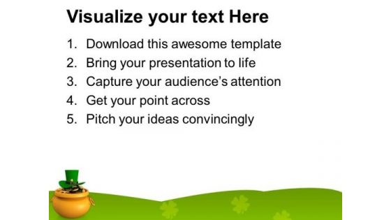 Golden Pot With Coins And Green Hat PowerPoint Templates Ppt Backgrounds For Slides 0313