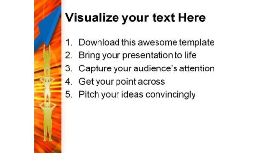 Golden Teamwork Arrow Leadership PowerPoint Themes And PowerPoint Slides 0711