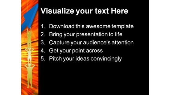 Golden Teamwork Arrow Leadership PowerPoint Themes And PowerPoint Slides 0711