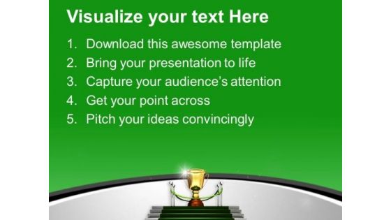 Golden Trophy On Green Carpet Winner PowerPoint Templates Ppt Backgrounds For Slides 0313