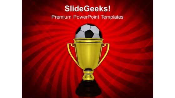 Golden Winner Trophy With Soccer Ball PowerPoint Templates Ppt Backgrounds For Slides 0113