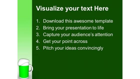 Green Beer Mug With Foamy Head PowerPoint Templates Ppt Backgrounds For Slides 0313