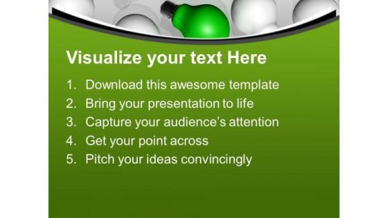 Green Bulb Between All White Bulbs PowerPoint Templates Ppt Backgrounds For Slides 0213