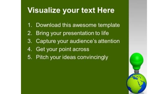 Green Bulb On Globe With Idea Go Green PowerPoint Templates Ppt Backgrounds For Slides 1112