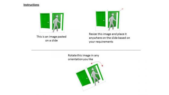 Green Doors 3d Man Entering For Success