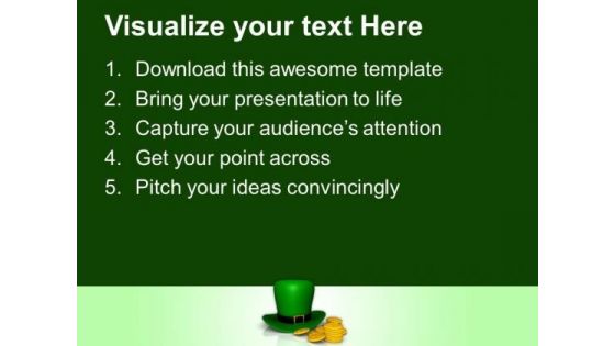Green Hat And Gold Coins Of Patricks Day PowerPoint Templates Ppt Backgrounds For Slides 0313