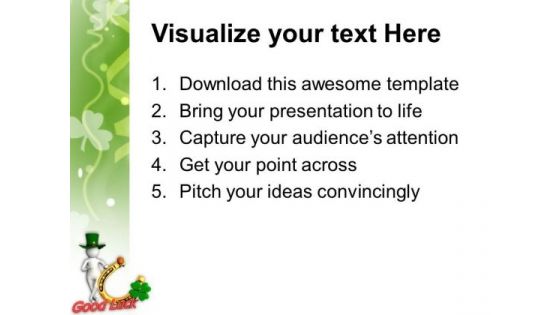 Green Hat Man Showing Good Luck Patricks Day PowerPoint Templates Ppt Backgrounds For Slides 0313
