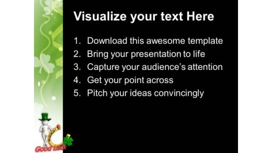 Green Hat Man Showing Good Luck Patricks Day PowerPoint Templates Ppt Backgrounds For Slides 0313