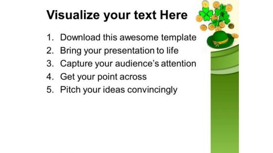 Green Hat With Clover Bunch Shamrock Coins PowerPoint Templates Ppt Backgrounds For Slides 0313