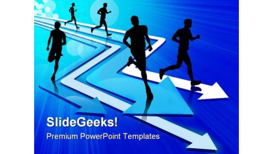 Group Of Five Man Running On Arrow Competition PowerPoint Themes And PowerPoint Slides 0411