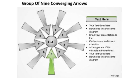Group Of Nine Coverging Arrow Cycle Process Network PowerPoint Slides