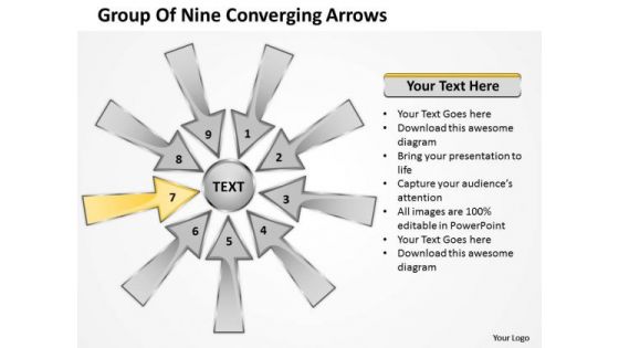 Group Of Nine Coverging Arrows Circular Cycle Process Network PowerPoint Slides