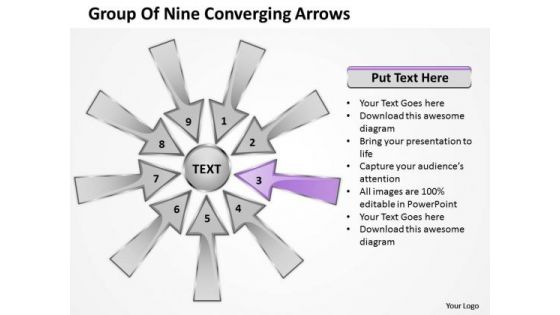 Group Of Nine Coverging Arrows Cycle Process Network PowerPoint Slides