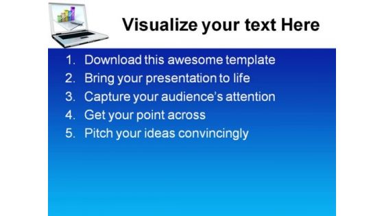Growing Graph Laptop Business PowerPoint Template 0910