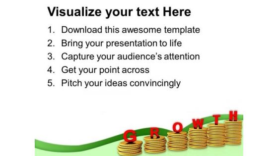 Growth Word On Golden Coins PowerPoint Templates Ppt Backgrounds For Slides 0713