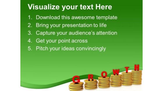 Growth Word On Golden Coins PowerPoint Templates Ppt Backgrounds For Slides 0713