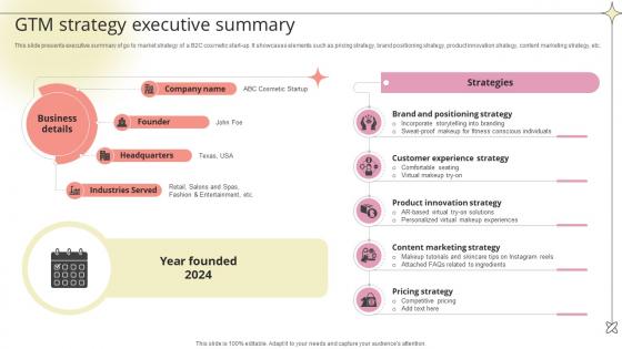 GTM Strategy Executive Summary Beauty Product Company Go To Market Strategy GTM SS V
