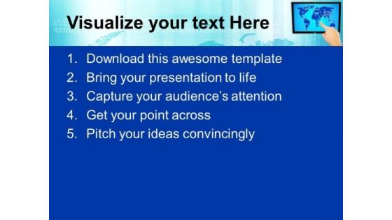 Hand Pushing Button On A Touch Tablet PowerPoint Templates Ppt Backgrounds For Slides 0113